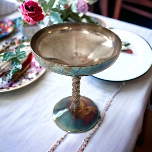 Valero Silver Plate Champagne Goblet Sherbet Dish Grapevine Stem PATINA Vintage. - Picture 16 of 16